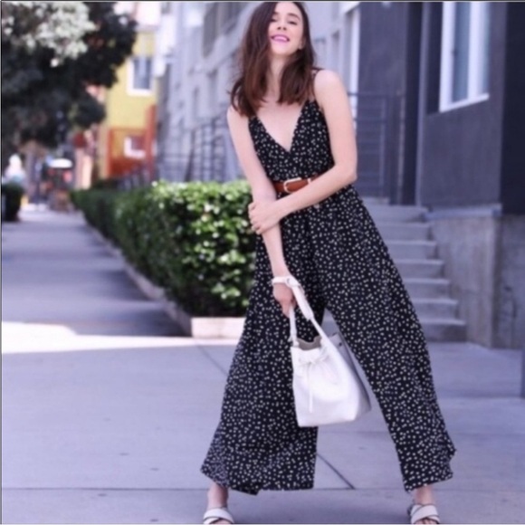 NWOT Anthropologie Maeve Finley Wide Leg Black White Polla Dot Flowy Jumpsuit 4 - Picture 5 of 14